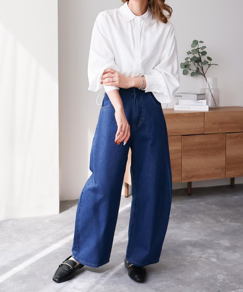 Social GIRL（ソーシャルガール）の「裾絞り襟付きシャツ（シャツ/ブラウス・レディース・ブルー/オフホワイト・M）」の18枚目の写真