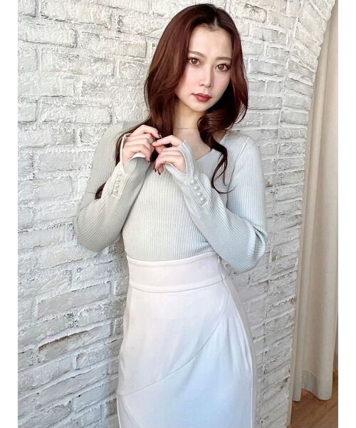 RESEXXY（リゼクシー）の「パールスリーブリブニットトップス（ニット/セーター・レディース・ブルー/ブラック/ホワイト・FREE）」の5枚目の写真