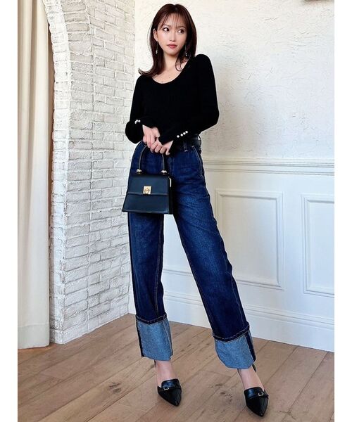 RESEXXY（リゼクシー）の「パールスリーブリブニットトップス（ニット/セーター・レディース・ブルー/ブラック/ホワイト・FREE）」の12枚目の写真