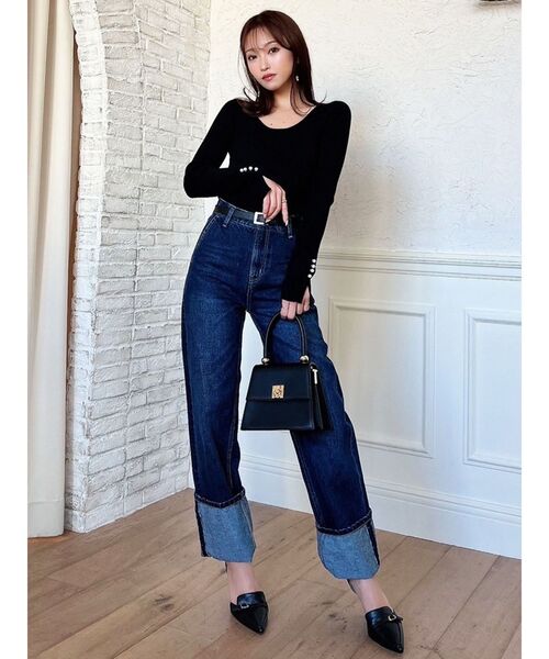 RESEXXY（リゼクシー）の「パールスリーブリブニットトップス（ニット/セーター・レディース・ブルー/ブラック/ホワイト・FREE）」の13枚目の写真