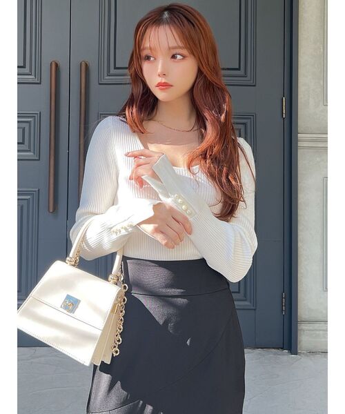 RESEXXY（リゼクシー）の「パールスリーブリブニットトップス（ニット/セーター・レディース・ブルー/ブラック/ホワイト・FREE）」の14枚目の写真