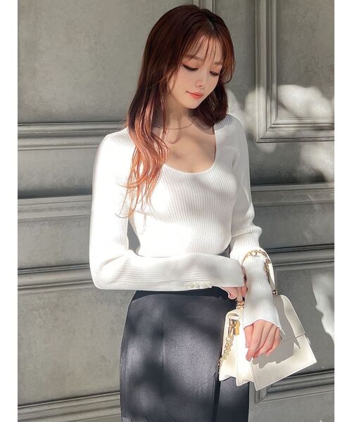 RESEXXY（リゼクシー）の「パールスリーブリブニットトップス（ニット/セーター・レディース・ブルー/ブラック/ホワイト・FREE）」の16枚目の写真