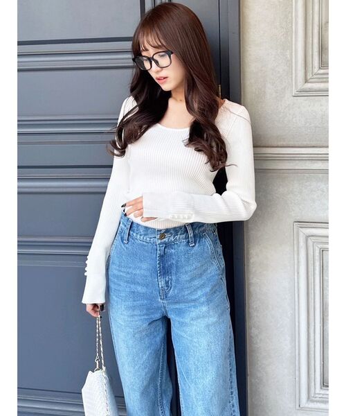 RESEXXY（リゼクシー）の「パールスリーブリブニットトップス（ニット/セーター・レディース・ブルー/ブラック/ホワイト・FREE）」の20枚目の写真