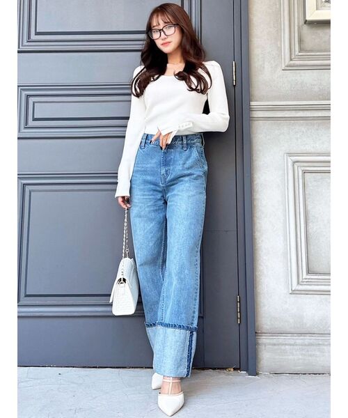 RESEXXY（リゼクシー）の「パールスリーブリブニットトップス（ニット/セーター・レディース・ブルー/ブラック/ホワイト・FREE）」の22枚目の写真