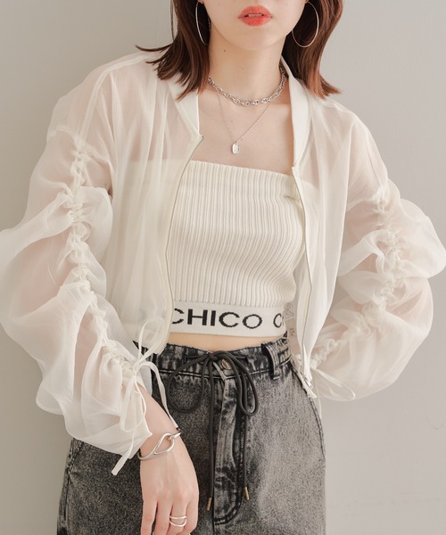 Chico（チコ）の「シアードロストジップシャツ（シャツ/ブラウス・レディース・ホワイト/ピンク/グレー・FREE）」の2枚目の写真