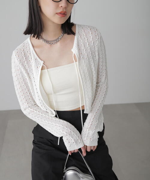 FREE'S MART（フリーズマート）の「◆透かし編みリボンボレロ（カーディガン/ボレロ・レディース・ブラック/ホワイト/ブルー・FREE）」の16枚目の写真