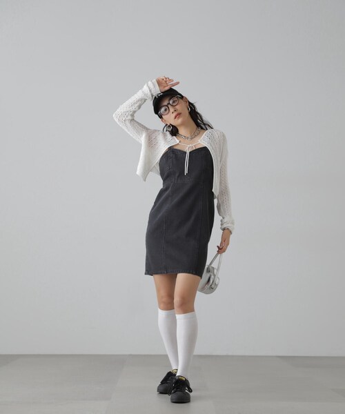 FREE'S MART（フリーズマート）の「◆透かし編みリボンボレロ（カーディガン/ボレロ・レディース・ブラック/ホワイト/ブルー・FREE）」の5枚目の写真