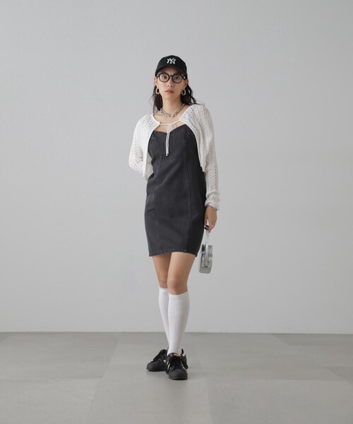 FREE'S MART（フリーズマート）の「◆透かし編みリボンボレロ（カーディガン/ボレロ・レディース・ブラック/ホワイト/ブルー・FREE）」の6枚目の写真