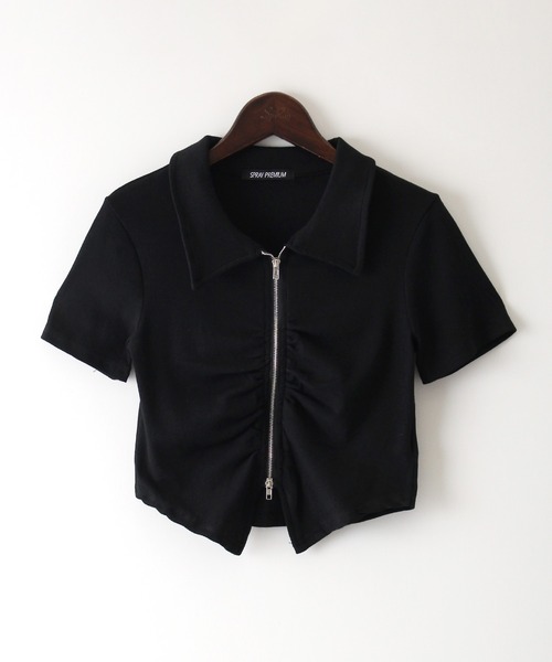 SpRay(スプレイ)の「シャーリングジップトップス(Tシャツ/カットソー・レディース・ホワイト/カーキ/ブラック/グレー・FREE)」の15枚目の写真