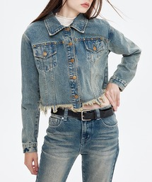 【HOOK】for girls 裾カットオフショット丈ウォッシュデニムジャケット