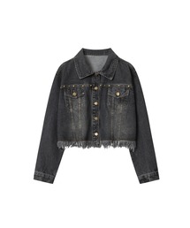 【HOOK】for girls 裾カットオフショット丈ウォッシュデニムジャケット
