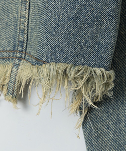 HOOK（フック）の「【HOOK】for girls　裾カットオフショット丈ウォッシュデニムジャケット（デニムジャケット・レディース・ブラック/ブルー・S/M/L）」の6枚目の写真