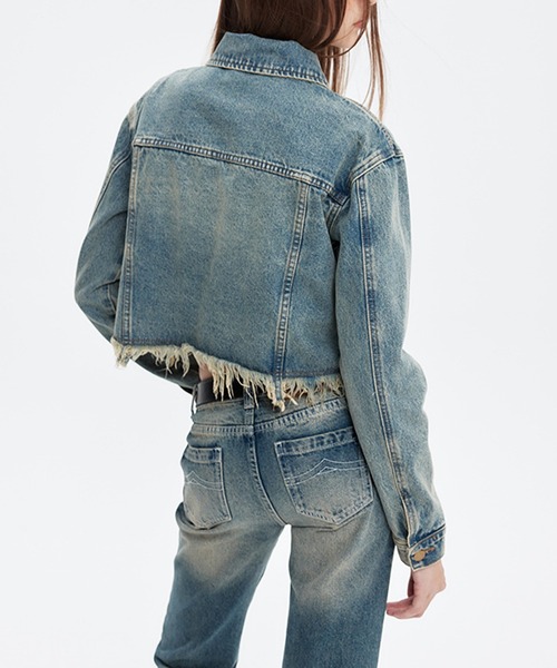 HOOK（フック）の「【HOOK】for girls　裾カットオフショット丈ウォッシュデニムジャケット（デニムジャケット・レディース・ブラック/ブルー・S/M/L）」の18枚目の写真