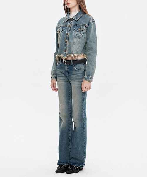 HOOK（フック）の「【HOOK】for girls　裾カットオフショット丈ウォッシュデニムジャケット（デニムジャケット・レディース・ブラック/ブルー・S/M/L）」の15枚目の写真