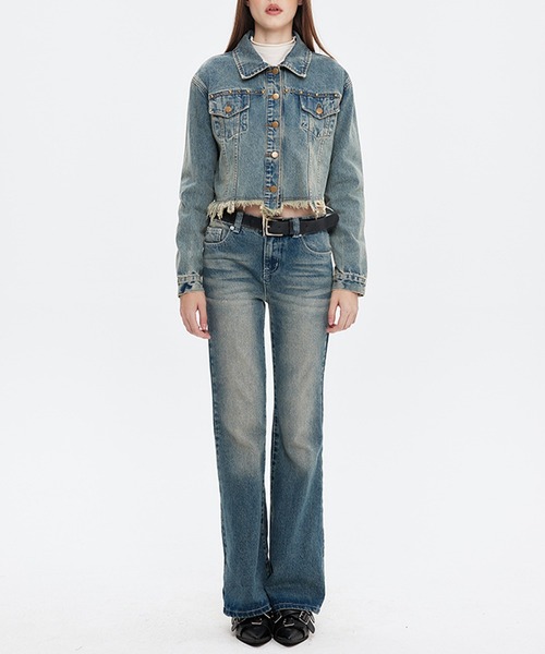 HOOK（フック）の「【HOOK】for girls　裾カットオフショット丈ウォッシュデニムジャケット（デニムジャケット・レディース・ブラック/ブルー・S/M/L）」の16枚目の写真