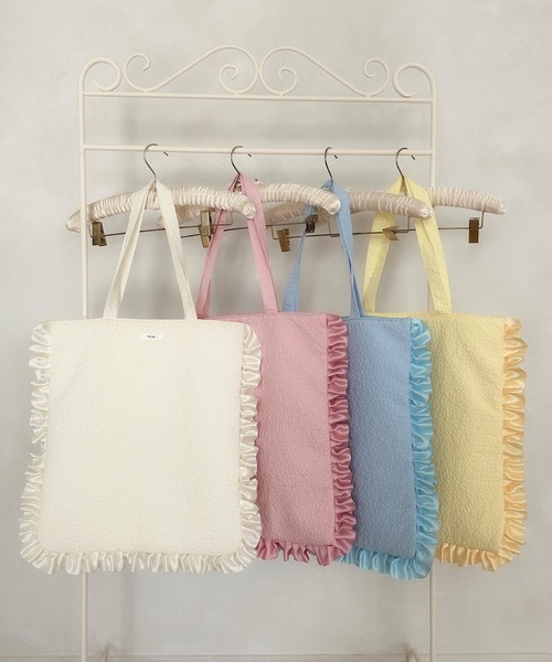 Miridy(ミリディー)の「推し活【オシイロ】フリルジャガードトートバッグ(トートバッグ・レディース・ホワイト/ピンク/イエロー/ブルー・FREE)」の10枚目の写真