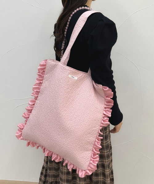 Miridy(ミリディー)の「推し活【オシイロ】フリルジャガードトートバッグ(トートバッグ・レディース・ホワイト/ピンク/イエロー/ブルー・FREE)」の15枚目の写真