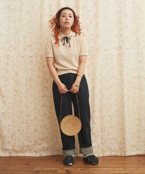 AMBIDEX(アンビデックス)の「透かし編み 襟付きプルオーバー(ニット/セーター・レディース・キナリ/ブラック・FREE)」の9枚目の写真