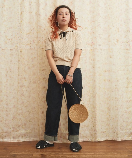 AMBIDEX(アンビデックス)の「透かし編み 襟付きプルオーバー(ニット/セーター・レディース・キナリ/ブラック・FREE)」の12枚目の写真