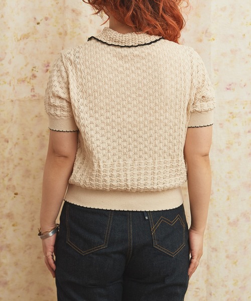 AMBIDEX(アンビデックス)の「透かし編み 襟付きプルオーバー(ニット/セーター・レディース・キナリ/ブラック・FREE)」の16枚目の写真