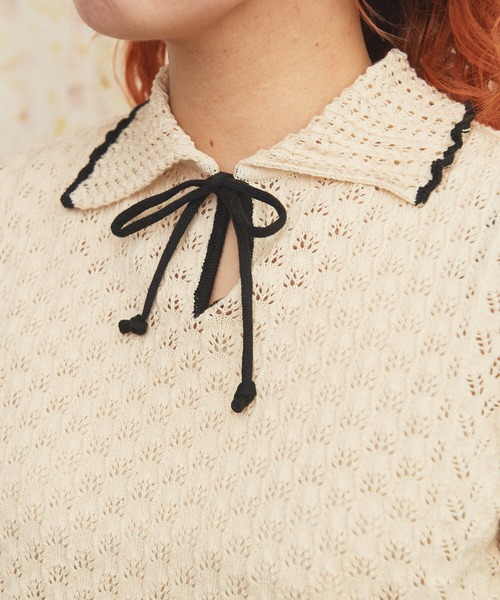 AMBIDEX(アンビデックス)の「透かし編み 襟付きプルオーバー(ニット/セーター・レディース・キナリ/ブラック・FREE)」の17枚目の写真