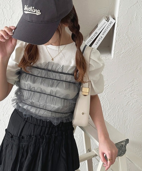 apres jour（アプレジュール）の「フリルベアバックリボンキャミセット【ZOZOTOWN限定アイテム】（アンサンブル・レディース・アイボリー/ブラック/チャコールグレー・フリー/X-LARGE）」の3枚目の写真