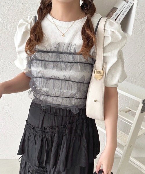 apres jour（アプレジュール）の「フリルベアバックリボンキャミセット【ZOZOTOWN限定アイテム】（アンサンブル・レディース・アイボリー/ブラック/チャコールグレー・フリー/X-LARGE）」の4枚目の写真