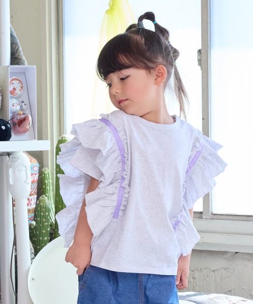 BIG FIELD（ビッグフィールド）の「フリルショルダートップス（90～150cm）（Tシャツ/カットソー・キッズ・オフホワイト/ラベンダー/ライトグリーン・110/100/90/120/150/140/130）」の8枚目の写真