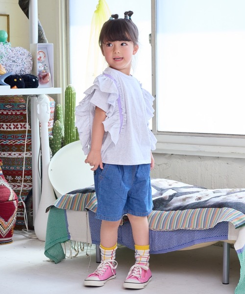 BIG FIELD（ビッグフィールド）の「フリルショルダートップス（90～150cm）（Tシャツ/カットソー・キッズ・オフホワイト/ラベンダー/ライトグリーン・110/100/90/120/150/140/130）」の9枚目の写真