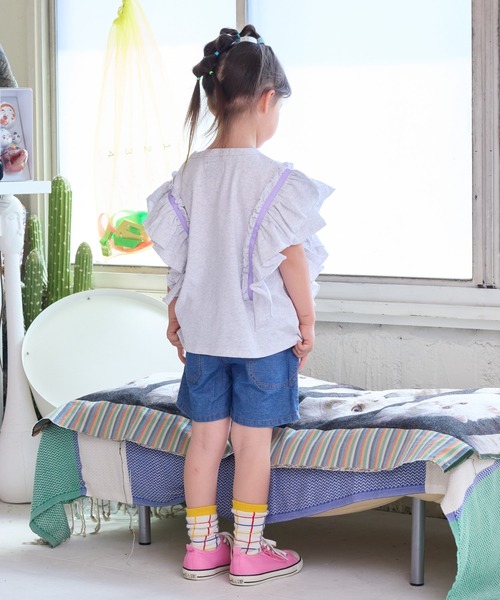 BIG FIELD（ビッグフィールド）の「フリルショルダートップス（90～150cm）（Tシャツ/カットソー・キッズ・オフホワイト/ラベンダー/ライトグリーン・110/100/90/120/150/140/130）」の11枚目の写真