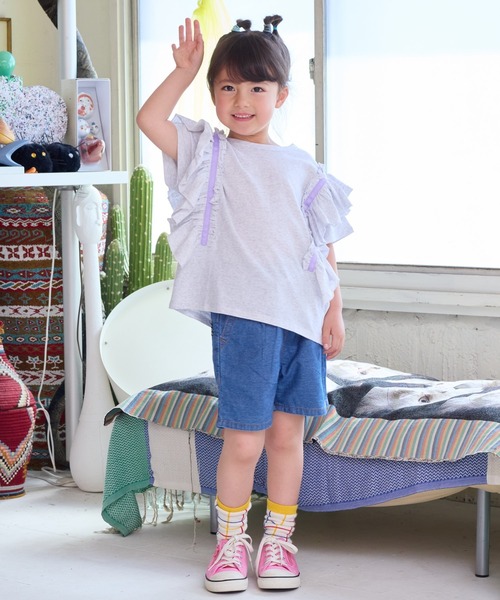 BIG FIELD（ビッグフィールド）の「フリルショルダートップス（90～150cm）（Tシャツ/カットソー・キッズ・オフホワイト/ラベンダー/ライトグリーン・110/100/90/120/150/140/130）」の12枚目の写真