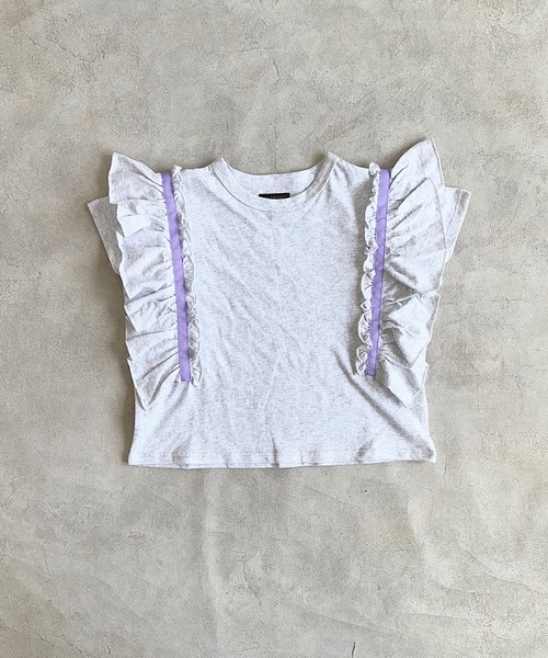BIG FIELD（ビッグフィールド）の「フリルショルダートップス（90～150cm）（Tシャツ/カットソー・キッズ・オフホワイト/ラベンダー/ライトグリーン・110/100/90/120/150/140/130）」の4枚目の写真