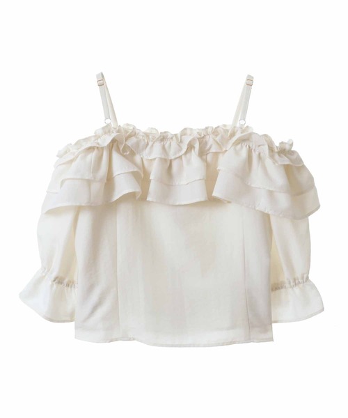 31 Sons de mode(トランテアン ソン ドゥ モード)の「オフショルフリルブラウス(シャツ/ブラウス・レディース・ブラック/サックスブルー/オフホワイト・36)」の10枚目の写真