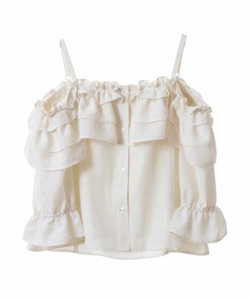 31 Sons de mode(トランテアン ソン ドゥ モード)の「オフショルフリルブラウス(シャツ/ブラウス・レディース・ブラック/サックスブルー/オフホワイト・36)」の4枚目の写真