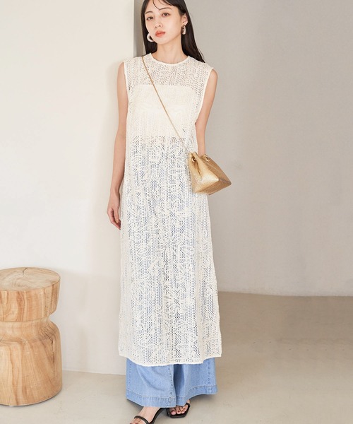 VIS（ビス）の「コード刺繍ノースリワンピース（ワンピース・レディース・ブラック/キナリ・FREE）」の2枚目の写真