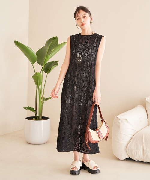 VIS（ビス）の「コード刺繍ノースリワンピース（ワンピース・レディース・ブラック/キナリ・FREE）」の18枚目の写真