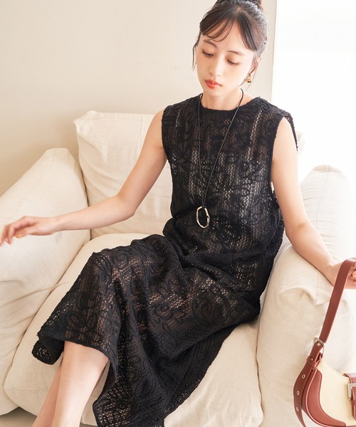 VIS（ビス）の「コード刺繍ノースリワンピース（ワンピース・レディース・ブラック/キナリ・FREE）」の12枚目の写真