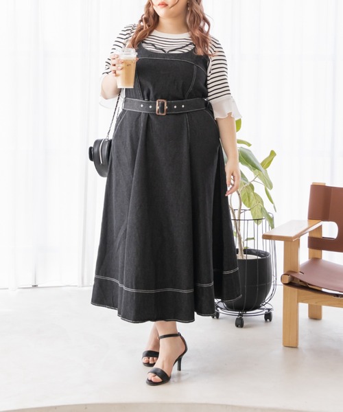 CLETTE（クレット）の「袖シフォンボーダーサマーニット（ニット/セーター・レディース・ブラック/ホワイト・LL/3L/4L）」の8枚目の写真