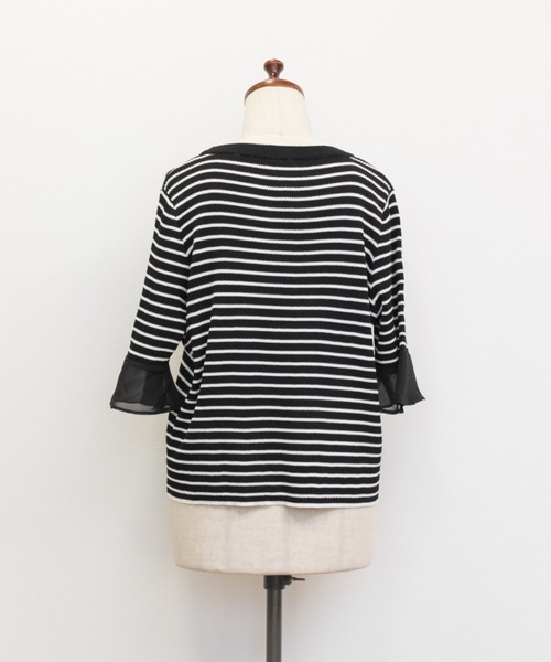 CLETTE（クレット）の「袖シフォンボーダーサマーニット（ニット/セーター・レディース・ブラック/ホワイト・LL/3L/4L）」の16枚目の写真