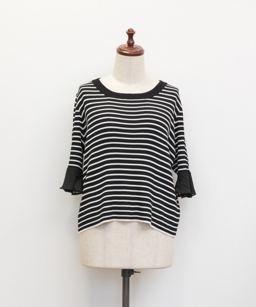 CLETTE（クレット）の「袖シフォンボーダーサマーニット（ニット/セーター・レディース・ブラック/ホワイト・LL/3L/4L）」の17枚目の写真