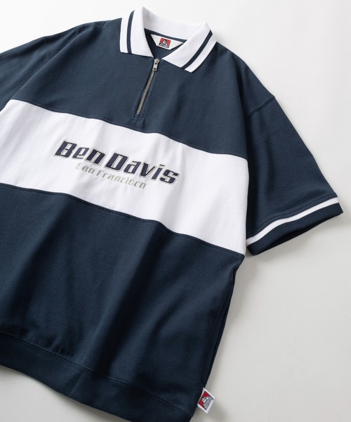 BEN DAVIS(ベンデイビス)の「【BEN DAVIS/ベンデイビス】フロントパネル切り替え&ブランドネーム ミッドサイズ刺繍デザイン ハーフジップ 半袖ポロシャツ/ ビッグシルエット(ポロシャツ・メンズ・ホワイト/ネイビー/ブラック/オフホワイト・M/L/XL)」の4枚目の写真