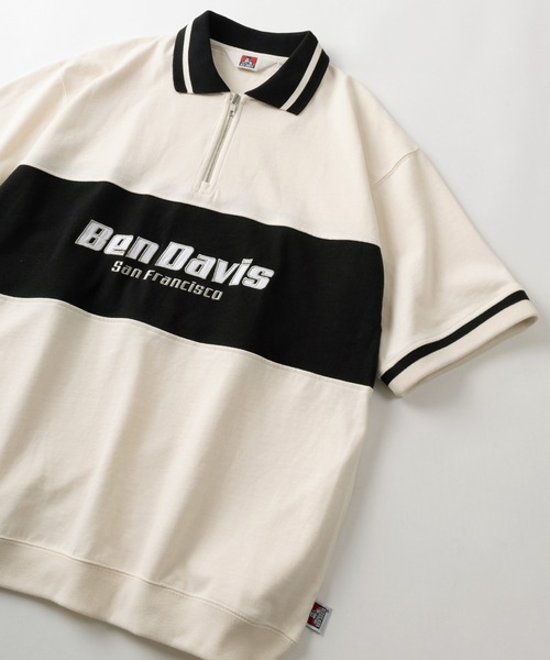BEN DAVIS(ベンデイビス)の「【BEN DAVIS/ベンデイビス】フロントパネル切り替え&ブランドネーム ミッドサイズ刺繍デザイン ハーフジップ 半袖ポロシャツ/ ビッグシルエット(ポロシャツ・メンズ・ホワイト/ネイビー/ブラック/オフホワイト・M/L/XL)」の1枚目の写真