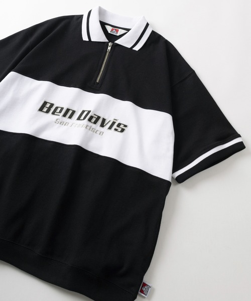 BEN DAVIS(ベンデイビス)の「【BEN DAVIS/ベンデイビス】フロントパネル切り替え&ブランドネーム ミッドサイズ刺繍デザイン ハーフジップ 半袖ポロシャツ/ ビッグシルエット(ポロシャツ・メンズ・ホワイト/ネイビー/ブラック/オフホワイト・M/L/XL)」の3枚目の写真