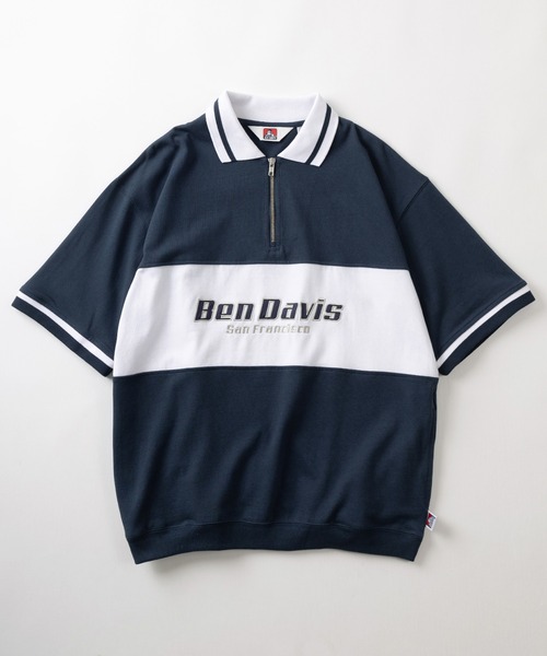 BEN DAVIS(ベンデイビス)の「【BEN DAVIS/ベンデイビス】フロントパネル切り替え&ブランドネーム ミッドサイズ刺繍デザイン ハーフジップ 半袖ポロシャツ/ ビッグシルエット(ポロシャツ・メンズ・ホワイト/ネイビー/ブラック/オフホワイト・M/L/XL)」の5枚目の写真