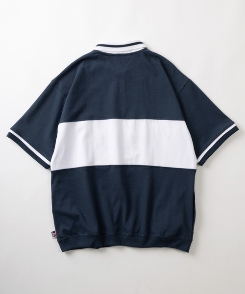 BEN DAVIS(ベンデイビス)の「【BEN DAVIS/ベンデイビス】フロントパネル切り替え&ブランドネーム ミッドサイズ刺繍デザイン ハーフジップ 半袖ポロシャツ/ ビッグシルエット(ポロシャツ・メンズ・ホワイト/ネイビー/ブラック/オフホワイト・M/L/XL)」の6枚目の写真