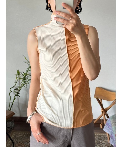 BLACK BY MOUSSY(ブラックバイマウジー)の「bi color tank top(バイカラータンクトップ)(タンクトップ・レディース・キャメル/オレンジ/ブルー・FREE)」の7枚目の写真