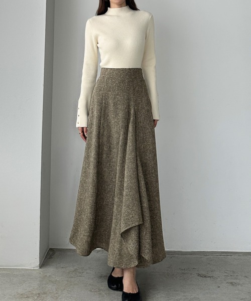 セール】ツイードハイウエストラッフルフレアスカート(薄手)（スカート