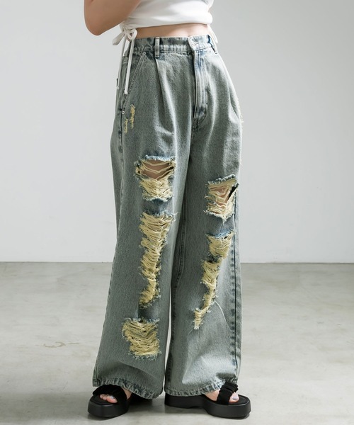 OLIVE des OLIVE(オリーブデオリーブ)の「【S/Mサイズ展開】アソートデザインワイドデニムパンツ(その他パンツ・レディース・ブルー/ブルー系その他/サックスブルー・MEDIUM/SMALL)」の1枚目の写真