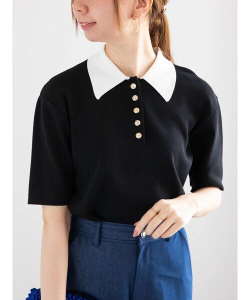 Te chichi（テチチ）の「ニットポロシャツ（ニット/セーター・レディース・ネイビー/シルバー/ブラック・F）」の5枚目の写真