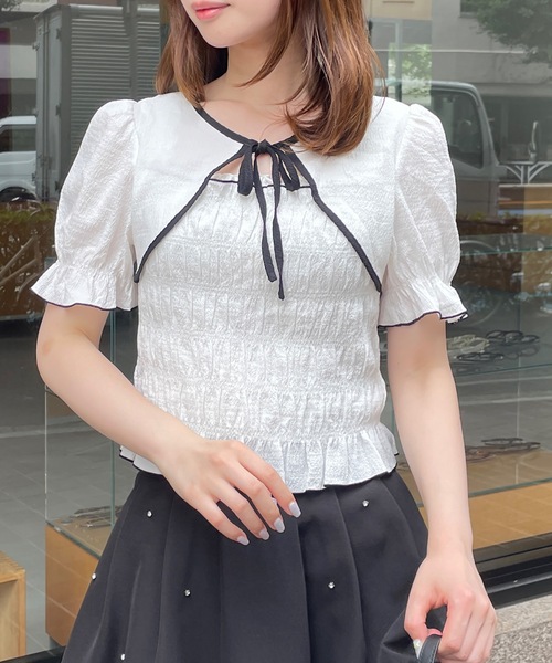 TORTE（トルテ）の「フロントリボンシャーリングブラウス（シャツ/ブラウス・レディース・ブラック/ブルー系その他/ホワイト/ブラック系その他・FREE）」の5枚目の写真